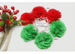 Chiffon ROSETTE "Christmas", Small (5cm), Pack of 3